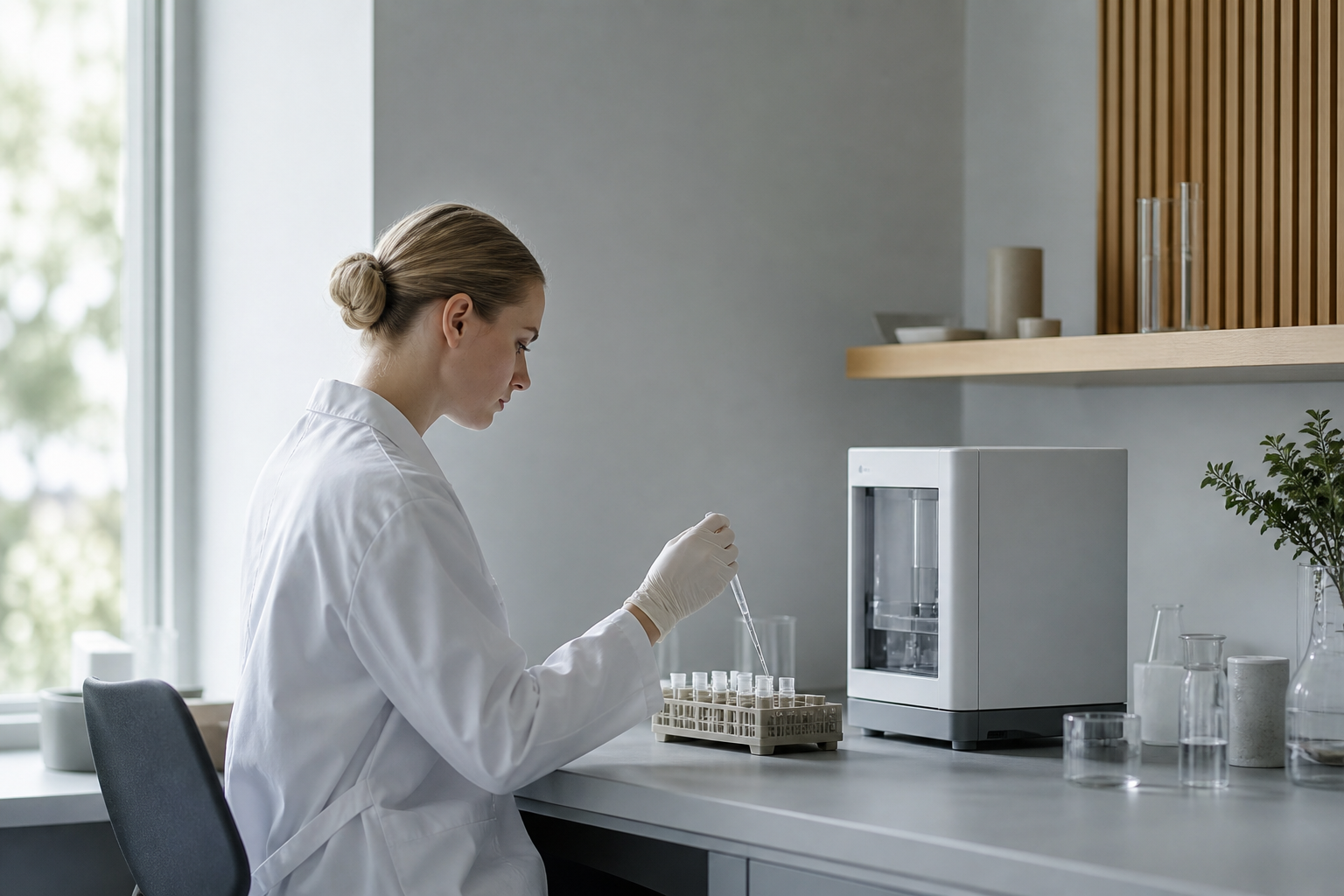 Original editorial visualization of a minimal Nordic research laboratory